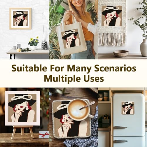 Doodlream Elegant Lady DIY Punch Needle Embroidery Kit for Adult Beginner, 9.4" Woman Wearing Hat Punch Stitching Craft Set for Starter with Frame, Fabric Pattern, Threader, Yarn, Pinch Needle - color: Elegant Lady