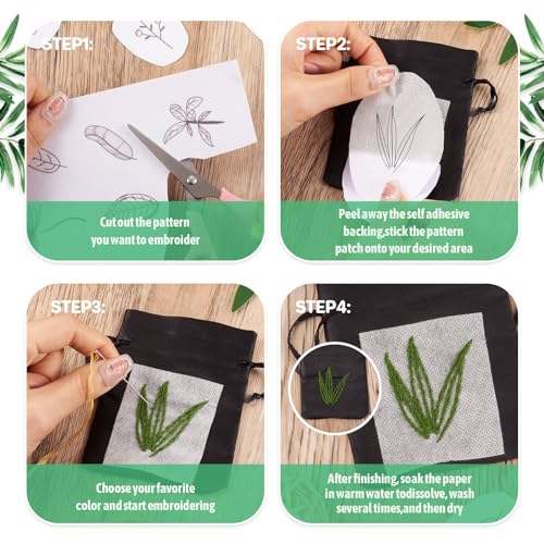Magibeads 80 Patterns Leaf Plant Flower Water-Soluble Embroidery Patterns Stick and Stitch Spring Summer Floral Tear Away Embroidery Paper Wash Away for Hand Sewing Beginners Starts Adult - color: Leaf