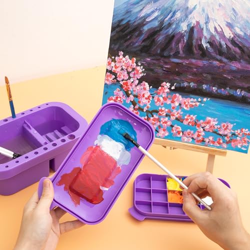 MyLifeUNIT Paint Brush Cleaner, Paint Brush Holder with Palette, Purple - color: Purple