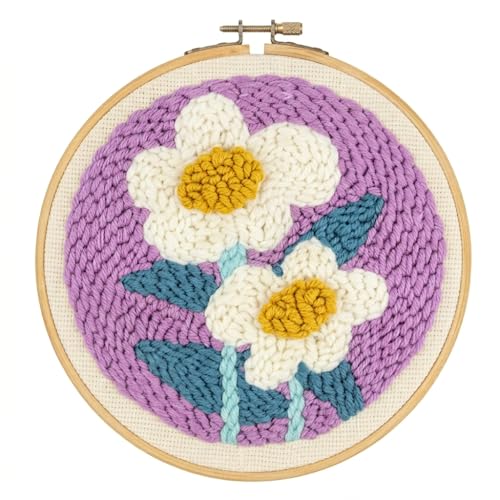 Meoe&heome Punch Needle Kit for Beginners, DIY Embroidery Set with 20+ Patterns(Violet White Flower) - color: Violet White Flower