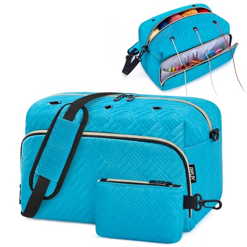 IBFUN Crochet Yarn Knitting Bag Organizer for Knit Accessories Hooks - color: L-Blue, size: Large