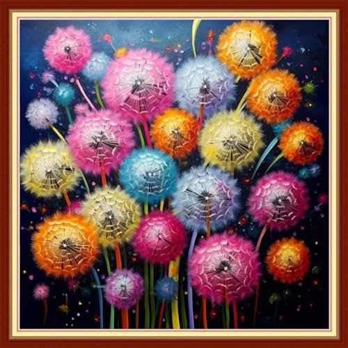 Disxvivy Cross Stitch Stamped Full Embroidery Kits DIY 11CT Cotton Thread Printed DIY Needlepoint Kits Craft Needlework Set Cross-Stitch Stamped Sets-Colorful Dandelion 18x18 inch - color: Artstyle28
