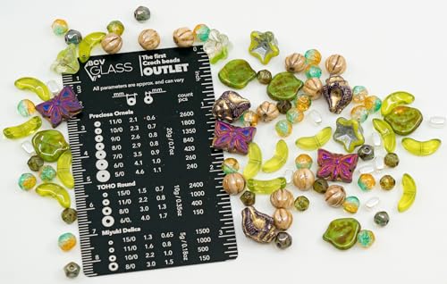 1.4oz (40g) Mix of Czech Glass Beads, Green Leaves and Flower Beads with Purple Butterfly Beads, Hand Made Set Kit, Green Purple Butterflies - color: Green Purple Butterfly