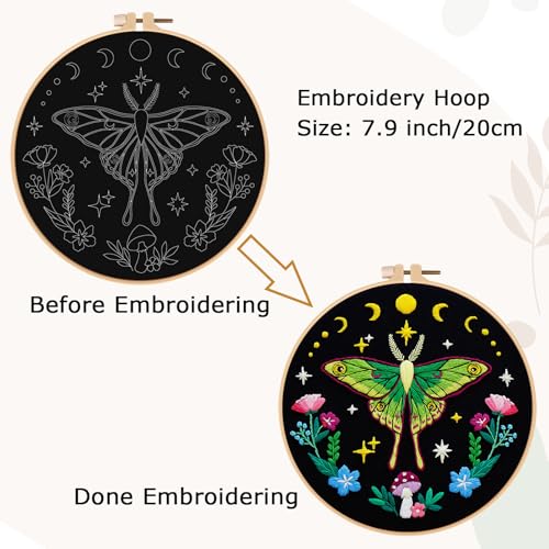 Nuberlic Moth Embroidery Kits for Beginners,Cross Stitch Kits - color: Moth