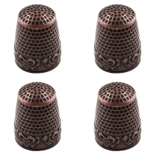 Coufce 4 Pcs Red Copper Metal Sewing Thimble - color: Red Copper