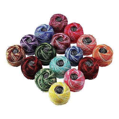 16 Rolls of Colorful Cotton Thread Ball Crochet Embroidery Rainbow Color Sewing Thread for Cross Stitch Crafts(Style 1) - color: Style 1
