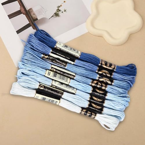 8 Skeins 6 Strands Blue Cross Stitch Thread Variegated Gradient Embroidery Floss Polyester Friendship Bracelet String Yarn Threads Bulk for Hand Sewing Bracelets Making Needlecraft Crochet - color: Gradient Blue, size: 70Yards