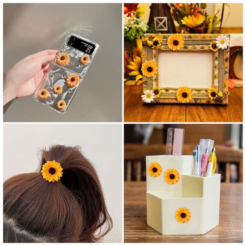Beadthoven 20Pcs 30mm Flatback Resin Sunflower Cabochons Undrilled Floral Cameo Charms for Jewelry Embellishment Scrapbooking Supplies - color: 0Sunflower-Orange#29mm