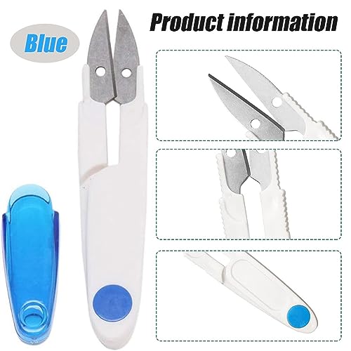 AKOAK 1 Pack U-shaped Yarn Scissors, Tailor's Scissors, Portable Yarn Scissors with Safety Cover, Thread Scissors for Needlework, Cross-Stitch Craft, DIY Projects, Sewing Supplies (Blue) - color: Blue