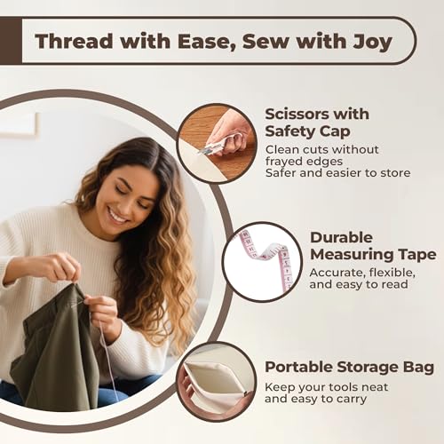 44Pcs Premium Stainless Steel Hand Sewing Needles Kit – 25 Big Eye Steel Needle Set with 10 Threads, Threaders & Thimble for Embroidery, Mending, Quilting & DIY Sewing Projects (44Pcs) - color: 44Pcs