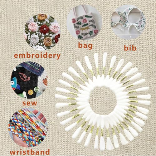 24 Skeins Embroidery Floss Cross Stitch Thread 6 Strands Each 315.0 Inch Craft Floss Set for DIY Sewing Projects (White) - color: White, size: 315.0 inch