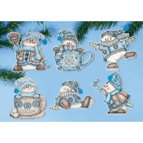 Cocoa Snowmen Counted Cross Stitch Ornament Kit - Makes Set of 6
