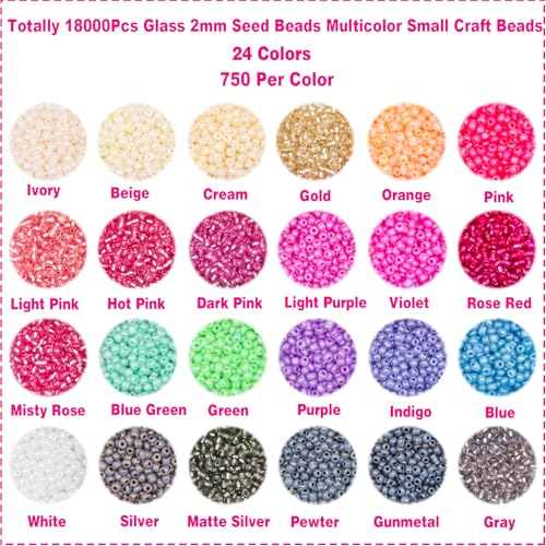 EuTengHao 18000Pcs Pony Seed Beads 2mm Glass Beads Waist Beads with Tweezers Strings for DIY Bracelet Necklaces Earring Jewelry Making Crafts (750 Per Color, 24 Colors) - color: Striking Color