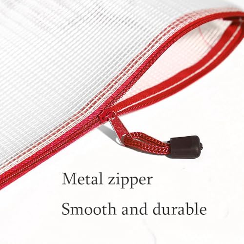 Mesh Zipper Pouch Bag,A3 Zipper Bag for Organizing Storage, Waterproof Zipper Pouch, 17" x 12"/44cm x 32cm, File Bag for School and Office Supplies (Red) - color: Red