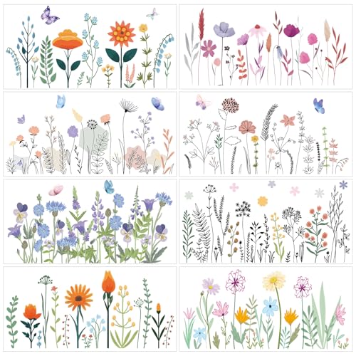 Flower Rub on Transfers for Crafts - 8 Sheets Vintage Wildflower Butterfly Rub on Transfers for Furniture Botanical Rub on Transfer Stickers Decal for Wood DIY Art Craft Office Home Decor - style: Wildflower