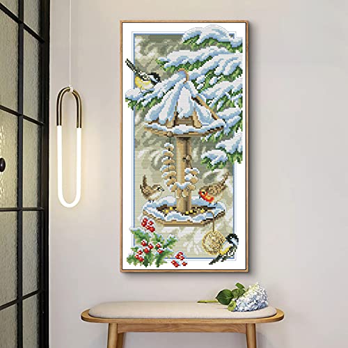 ITSTITCH Stamped Cross Stitch Kits for Beginners Full Range of Cross Stitching Preprinted Pattern for Kids or Adults, Embroidery Needlepoint Starter -Birds Enjoying The Cold Winter, 10.6x20 inch - color: Birds enjoying the cold winter, 10.6x20 inch