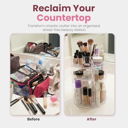 Masirs 360 Rotating Makeup Organizer Countertop, Adjustable Shelf, Clear - color: Clear