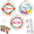 Louise Maelys 3 Pack Floral Quote Embroidery Kit for Beginners Craft - color: funny flowers