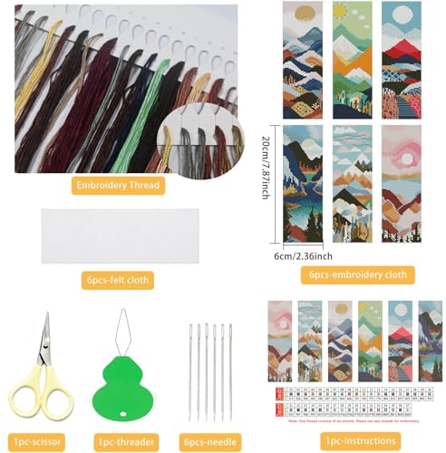 NEGEKFKX 6 Pcs Landscape Cross Stitch Bookmark Kit for Adult Beginners - color: Cross stitch bookmark-13