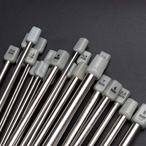 BCMRUN Knitting Needle Set, 22PCS 2mm(B)-8mm(L) Straight Single Pointed Stainless Steel Sweater Needles Set(11Pair-11 Size,9.8 inch) with Locking Stitch Makers Large-Eye Needles Measure Tape (36CM) - size: 36CM