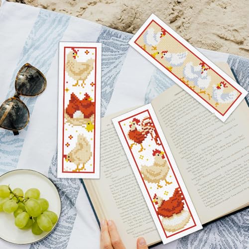 ORIGACH 6 Set Chicks & Words Cross Stitch Bookmark Kit for Beginner - style: Chicks