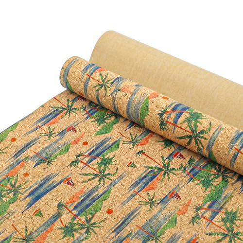 SORENCUT Patterned Cork Fabric by the Yard for Sewing – Blue Palm Abstract Cork Leather Fabric Sheet with Flexible Backing for DIY Crafts, Earrings, Bags, Wallets & Handmade Accessories, 12.5 x 54 in - color: Blue Palm Abstract