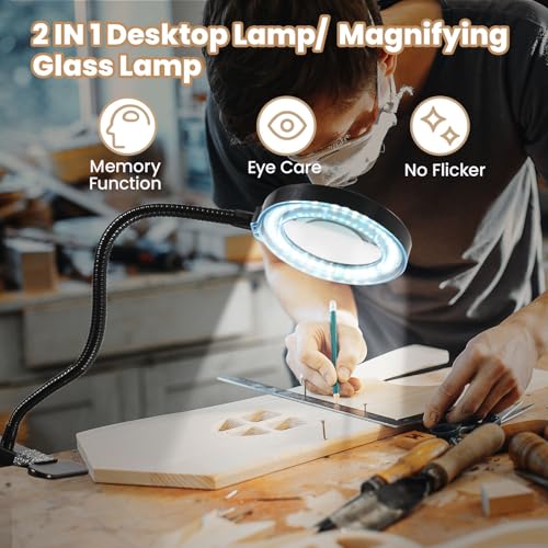 10X Magnifying Glass with Light and Timer, 2 in 1 Magnifying Desk Lamp, 3 Color Modes 10 Dimmable Brightness, Flexible Gooseneck Magnifier with Light for Craft Hobby Painting Sewing Close Work - size: 120MM-Updated