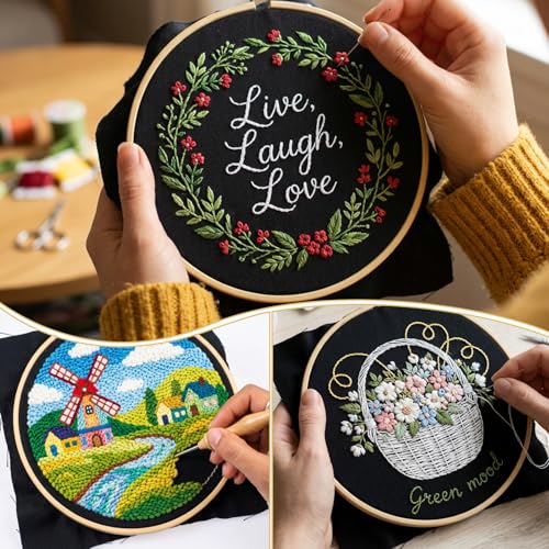 16Pcs Black Embroidery Fabric, Pre-Cut Linen Needlework Embroidery Cloth - color: Black