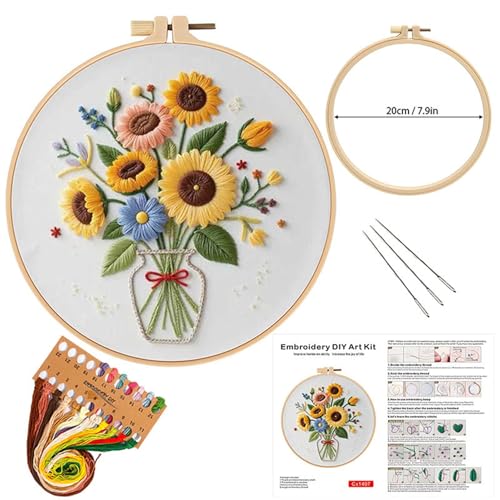 BoAn Sunflower Embroidery Kit for Beginners, DIY Cross Stitch Kit with Hoop - color: muqinjie-2