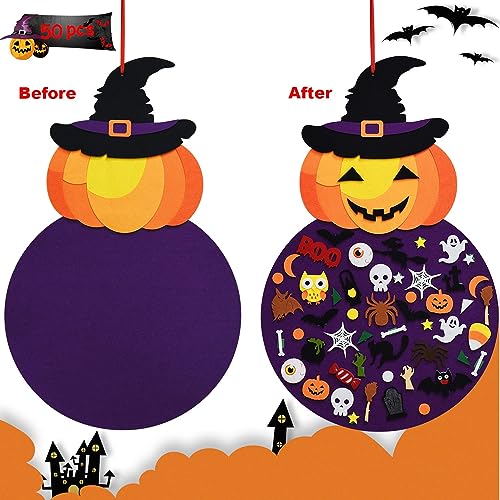 THAWAY DIY Halloween Pumpkin Witch Decor, Felt Halloween Crafts for Kids