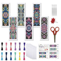 FREEBLOSS 6 Set Cross Stitch Bookmark Kit 11 CT Complete Stamped Cross Stitch Kit DIY Embroidery Bookmark Kits for Adult Beginners with Instructions, Retro Floral Pattern, 6 x 20 cm/8" x 2.4" - style: Retro Black Background