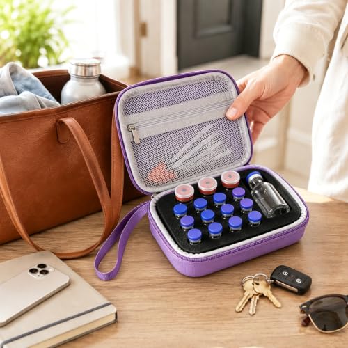17 Slots Peptide Insulin Vial Hard EVA Travel Case Fits 1ml-30ml Vials - color: Purple
