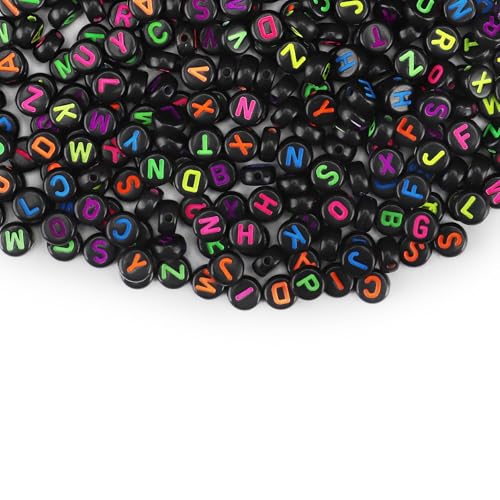 1000PCS Letter Beads, 4x7mm Round Black Alphabet Beads for DIY Craft - color: Black