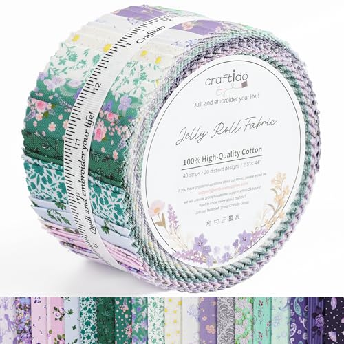 Craftido-20 Options-100% Cotton Jelly Roll Fabric Precut Strips for Quilting, Crafting, and Sewing, 40 Strips 2.5" x 44" Assorted Bundles for Rug, Quilt Project, DIY Craft and Home Decor-Happy Mermaid - color: Happy Mermaid