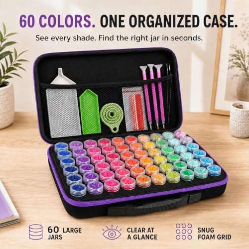 MERATIA Diamond Art Storage Organizer, 60 Jars with Accessories - color: Purple-60 Slots