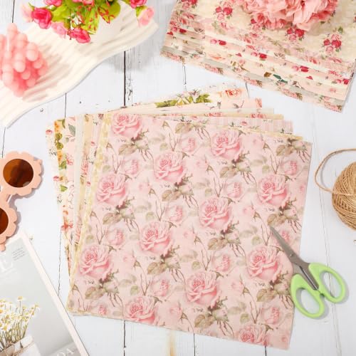 JarThenaAMCS 60Pcs Floral Cotton Fabric Bundles Pink Retro Floral Fabric Squares Spring Summer Quilting Patchwork for DIY Handmade Sewing Crafting, 10 x 10 Inch