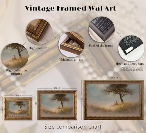 DNEJZKI Vintage Gold Framed Wall Art Jesus Christian Canvas Print Wall Decor Moment of Christ Sitting Under Tree by Sea Painting Picture Decor Religious Home Decor for Living Room Bedroom - color: Canvas, size: 24"L x 16"W