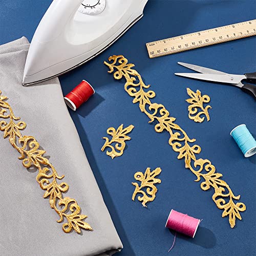 NBEADS 4.37 Yards Gold Embroidery Polyester Ribbons, 1.3 Inch Wide Adhesive Goldenrod Lace Trim Iron on Metallic Flower Lace for Sewing Costumes Gowns Home Decor Garment Accessories - color: 1.3 Inch Gold Ribbons