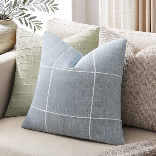 2 Packs Grid Embroidery Throw Pillow Covers 16x16in Blue - color: Blue, size: 16" x 16" (Pack of 2)