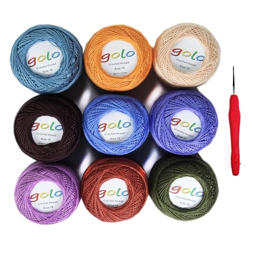 golo Crochet Thread Size 10 Embroidery Thread 10g X 9 Crochet Yarn for Hand Knitting 10-9-8 - color: 010-9-08