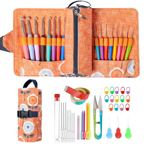 Vodiye 21 Sizes Ergonomic Crochet Hooks Set with Roll-Up Case, 0.5-10.0mm - size: 21 Size(0.5-10.0mm) Roll Bag