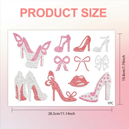 5 Pcs Bat Pattern Iron on Rhinestones Transfer, Bling Crystal Clothing Repair Applique Heat Transfer Patches for T-Shirt Vest Shoes Hat Jacket Pants Bags Decor - color: High Heels and Red Lip