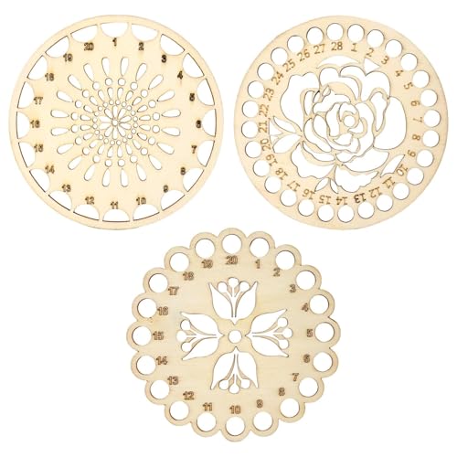 3PCS Wooden Embroidery Floss Organizer Cross Stitch Floss Holder Flower Pattern Thread Organizer with Holes for DIY Sewing Crafts Making, 3 Styles