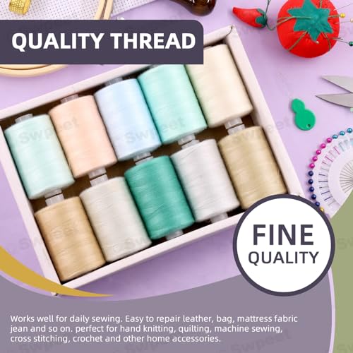 Swpeet 10Pcs 1000 Yards Cool Colors All Purpose Threads Assortment Kit, Handy Polyester Sewing Threads Embroidery Thread, Hand Sewing Needle Threaders Set for Crafters Lovers - 10 Colors - color: Cool Color Styles