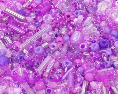 Mixed Craft Beads 1000Pcs/20g Glass Seed Tube Bugle 1.5-4.5mm Small Loose Spacer for DIY Bracelets Necklace Earring Jewelry Making (Purple) - color: Purple