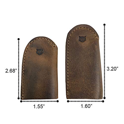 Hide & Drink, Set of 3 Pairs (6 Pieces) of Thimbles for Thumb & Index Finger, Finger Protector, Sewing Thimble, Hand Applique & EPP, Quilting, Full Grain Leather, Handmade, Bourbon Brown