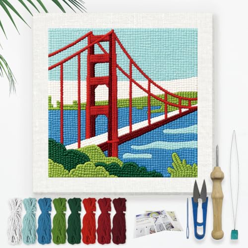 DOODLREAM San Francisco Bridge Punch Needle Kit for Beginner 9.4" x 9.4" - color: Bridge