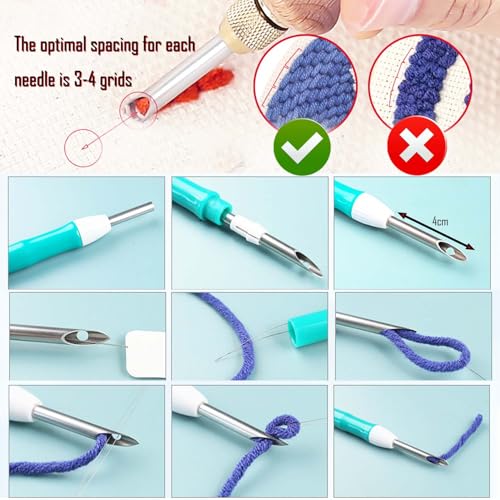 Allazone 3 Set Punch Needle Embroidery Starter Kits with Flower Pattern, Punch Needle Tool Threader Fabric, Yarn, Embroidery Hoop for Crafts, Home Decor