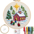 FONNUY Crewel Christmas Embroidery Kit for Beginners, Cross Stitch Set Winter Snow Scene Pine Owl Pattern for Adults, Easy to Follow Color Thread Needlework, 8'' Hoop (Tree and House 2) - style: Tree and House 2