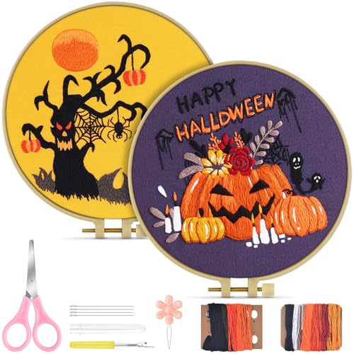 TINDTOP Halloween Embroidery Kit for Adult, Embroidery Stitch Practice kit - color: Halloween 2 Kits